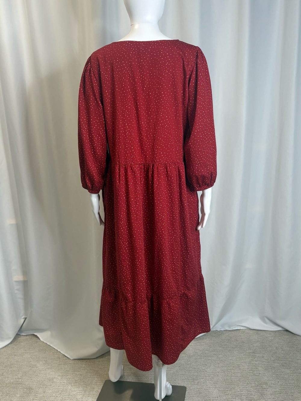 GAP Polka Dot Puff Sleeve Babydoll Midi Dress Size Large Red Tiered Ruffle Hem - Picture 6 of 12